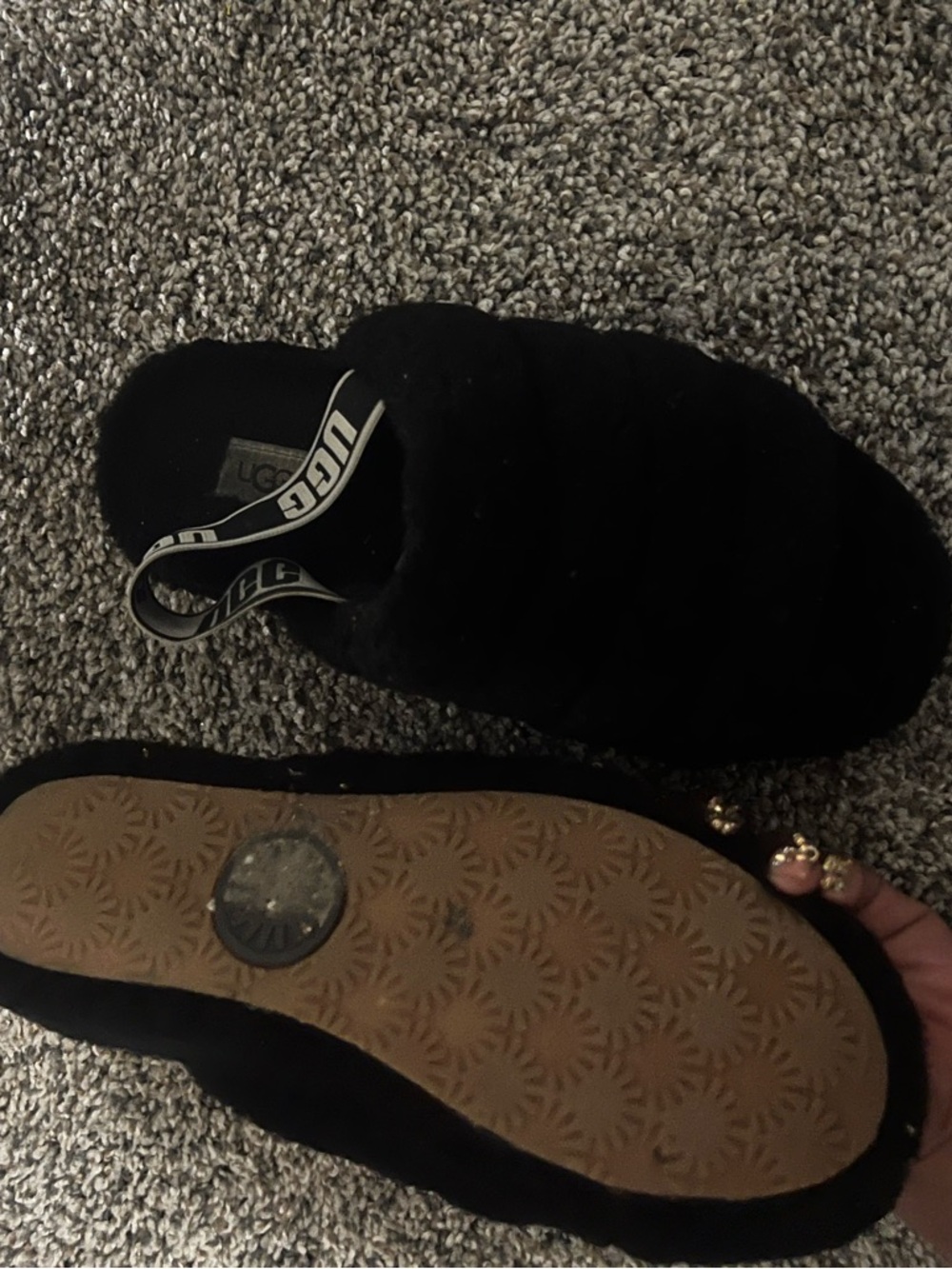 UGG Black Quilted Slide Slippers with Branded Heel Strap